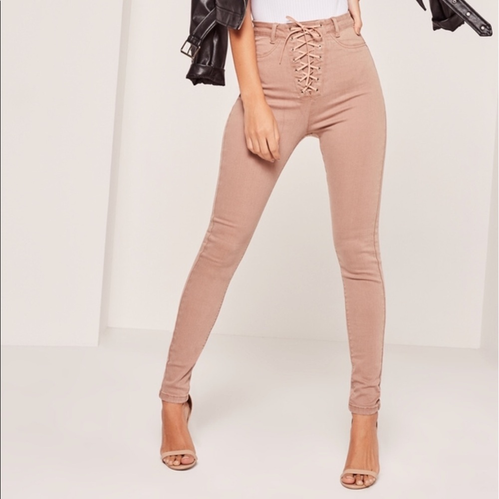 Misguided High-waist lace up jeans